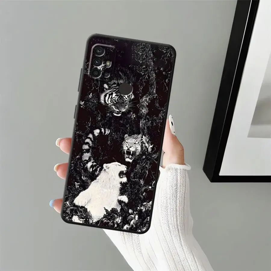 Funda de teléfono suave negra con diseño de leopardo y tigre de dibujos animados para Motorola Mot G22 Edge40 G71 G52 G50 G60s G51 G73 G60 G32 Edge 20 Pro 30 - imagen 2