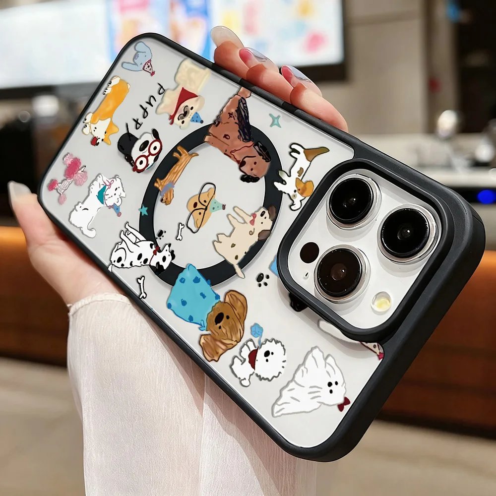 Funda de teléfono de animales magnética de lujo para iPhone 17 Pro Max 16 13 11 15 14 12 17promax cubierta mate acrílica a prueba de golpes con cordón