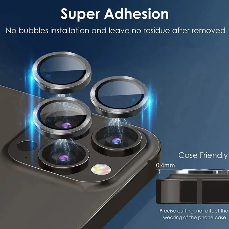 3 anillos de lente para iPhone 16 Pro Max 16 Plus 14 15 anillo de lente + vidrio templado para iPhone 15 15Pro max 15Plus cubierta protectora de lente - imagen 4