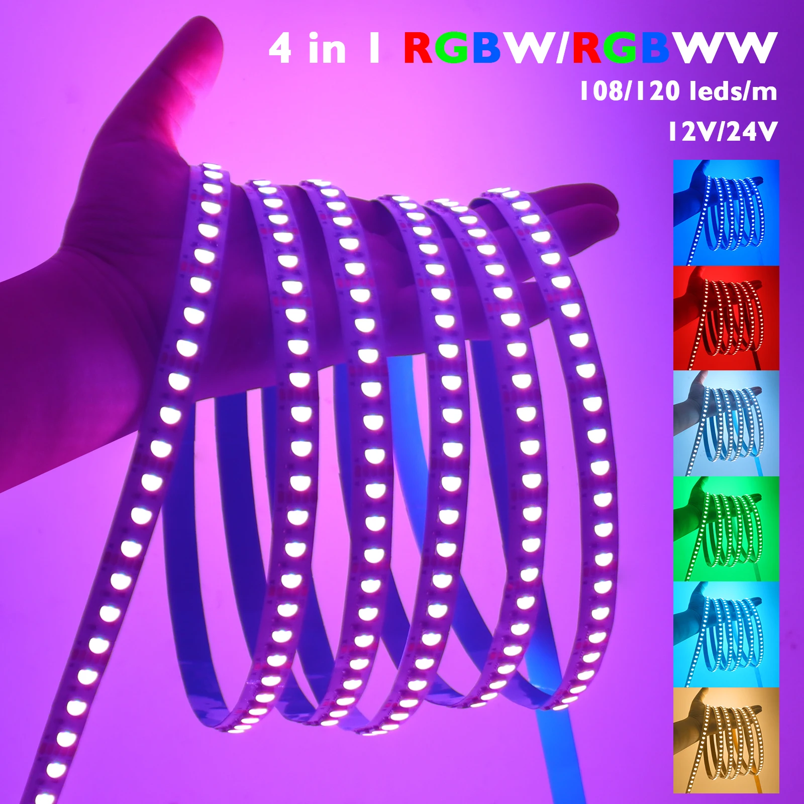 Tira de luces LED RGBW RGBWW de 5M 4 en 1 5050 DC12V 108LEDs/M cinta de luz Flexible decoración del hogar DC24V 120LEDs/M tiras de lámpara de 5 pines - imagen 3