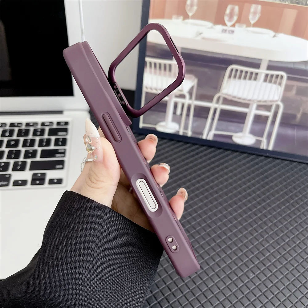 Funda de teléfono magnética con soporte para cámara de película de lente de lujo para iPhone 17 16 15 14 13 13 12 11 Pro Max Air Plus esmerilado para cubierta Magsafe - imagen 4