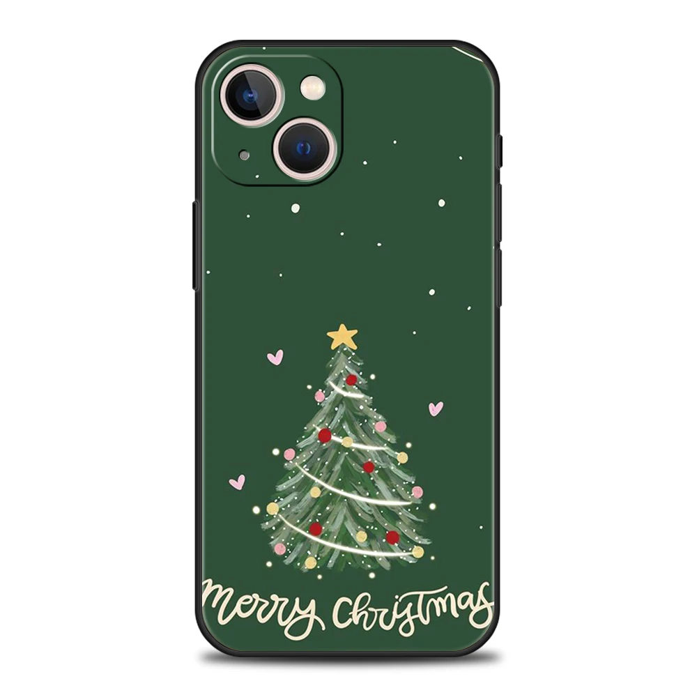 Funda de teléfono suave de TPU de lujo para iPhone 16 11 15 14 Pro MAX 12 13 7 8 Plus X XR XS SE 2022 cubierta negra Feliz árbol de Navidad - imagen 5
