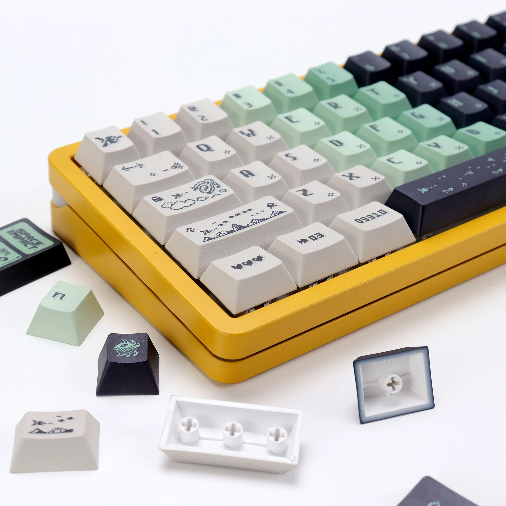 KBDiy 143 teclas/juego de teclas de impacto espacial ISO Retro gradiente cereza perfil PBT teclas Alice espacio dividido para teclado mecánico 60