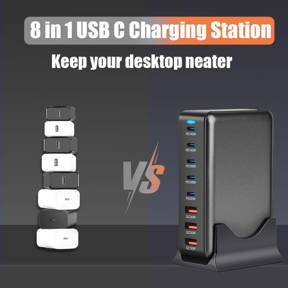 Hub de cargador GaN de 600W, multipuertos QC PD USB C, adaptador de estación de carga rápida Compatible con IPhone 16/15/14 iPad MacBook Laptop - imagen 4