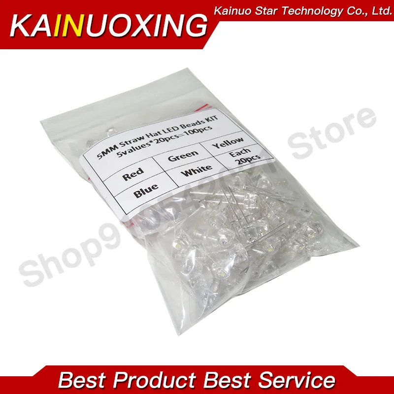 100 Uds mezcla 5mm LED F5 Kit surtido sombrero de paja claro blanco cálido verde rojo azul UV amarillo naranja rosa DIY conjunto de diodos emisores de luz