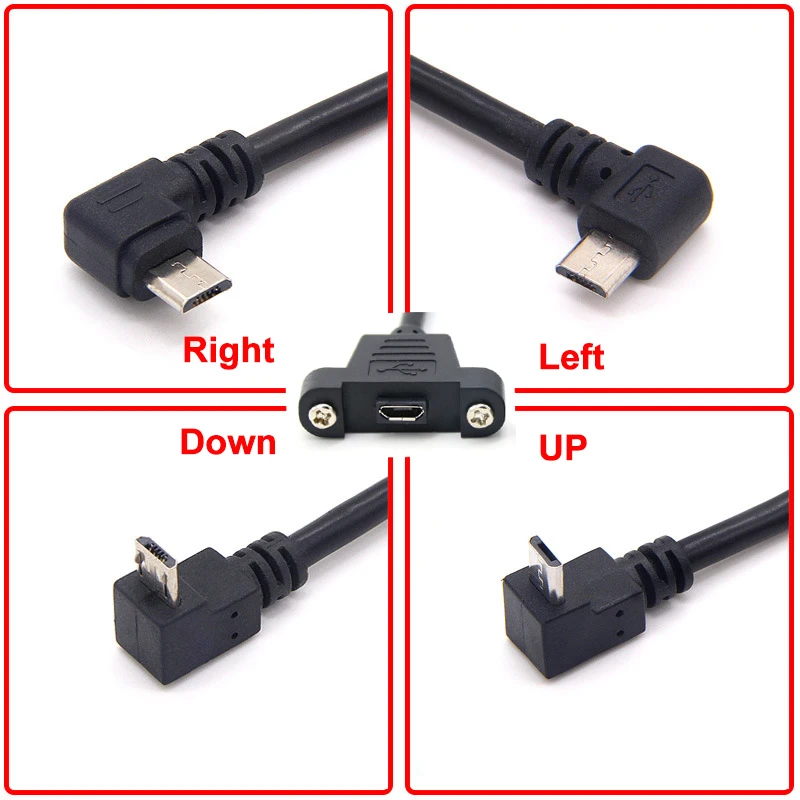 Conector Micro USB 0,3 de 5 pines, conector macho de 90 grados a Cable de extensión Micro hembra con orificios de montaje de Panel de tornillo, 2,0 m - imagen 5