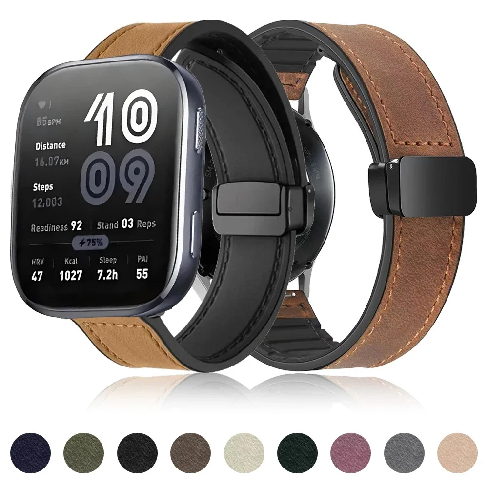 Correa de cuero + silicona para Amazfit Bip 6 5 5 Unity 3 3Pro pulsera magnética para Amazfit Bip 6 GTS GTR 4 3 2 42mm 47mm