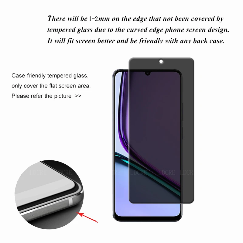 4 Uds para Realme Note 60 vidrio para OPPO Realme Note 60 Protector de pantalla protectora de privacidad vidrio templado antiespía Realme Note 60 - imagen 4