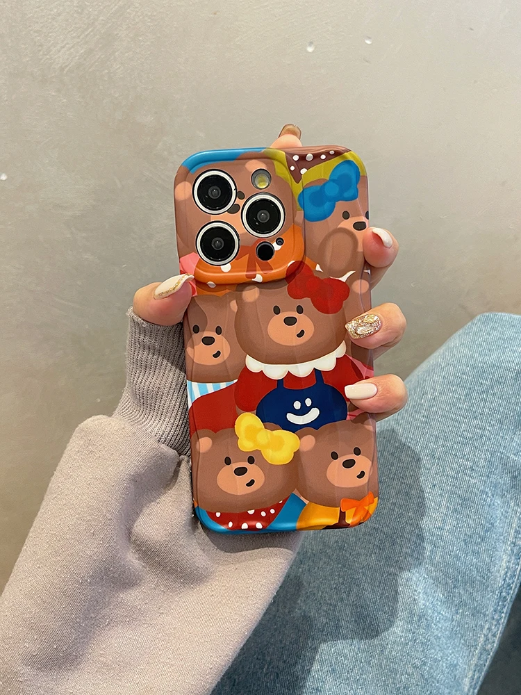 Funda de teléfono protectora de silicona IMD de oso encantador para iPhone 15, 14, 13, 11, 12 Pro Max - imagen 2