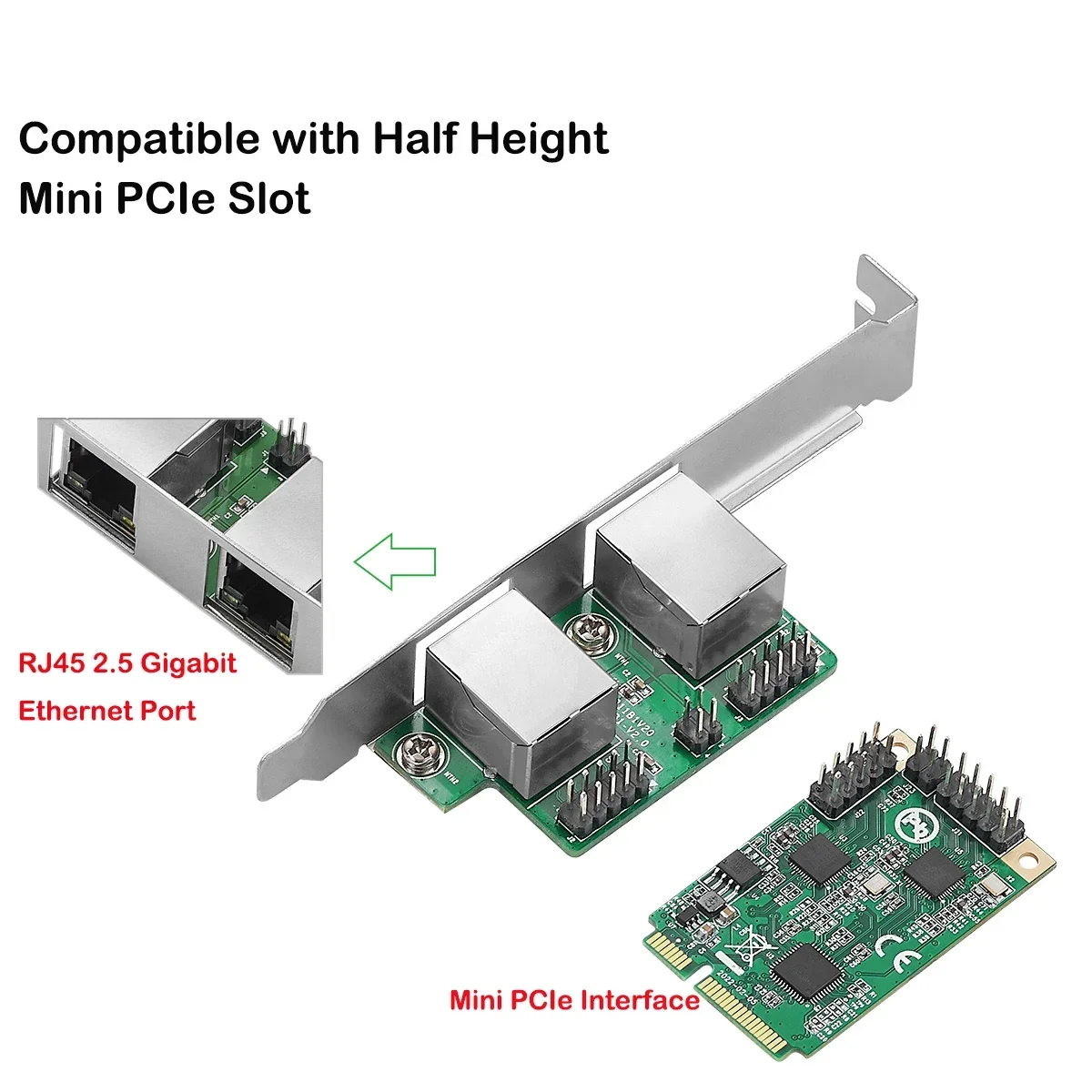 Tarjeta de red IOCREST 2,5G Mini PCIe a RJ45 puertos duales 2500Mbps Mini PCI Express NIC Lan Card para Chipset Realtek 8125B - imagen 4