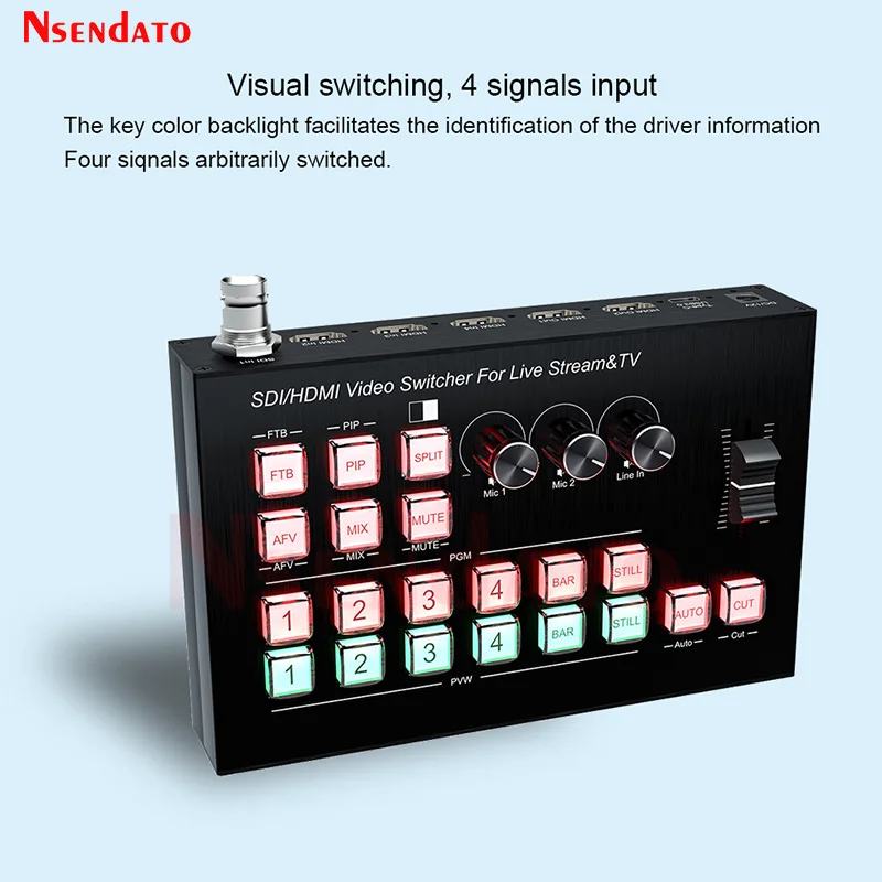 Conmutador codificador de vídeo HDMI 3G SDI, estación de producción en vivo multi 4 cámaras para grabadora de captura de vídeo, mezcla de Audio y transmisión en vivo - imagen 5
