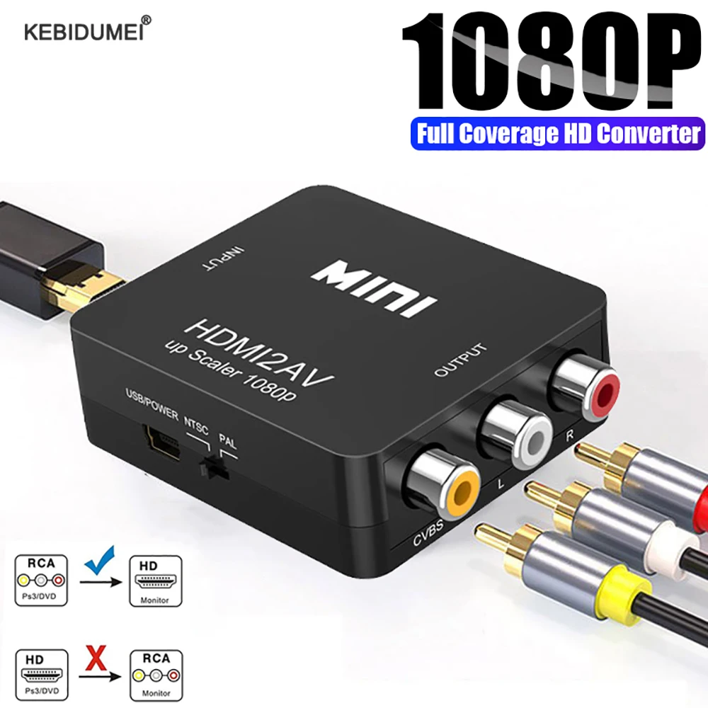Adaptador RCA a HDMI convertidor 1080P HD AV a HDMI convertidor AV2HDMI AV/CVSB a HDMI-compatible AV a HDMI interruptor adaptador de HD-MI