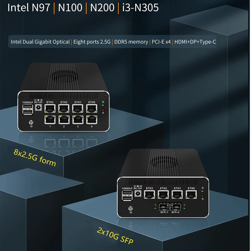 Servidor Firewall enrutador suave 12.a generación 2*10G SFP Intel i3-N305 N100 4x i226-V 2,5G aparato Firewall DDR5 NVMe Proxmox Mini PC