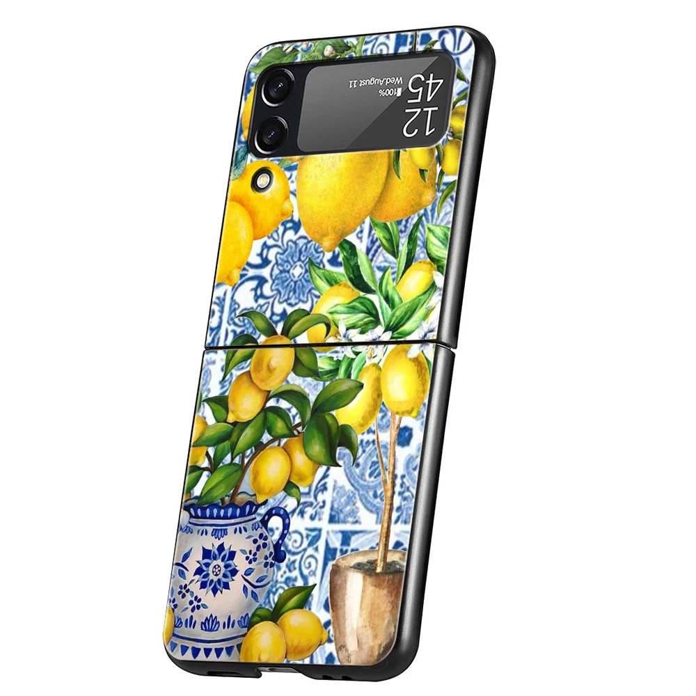 Funda de teléfono de lujo para Samsung Galaxy Z Flip 3 4 5 6 PC plegable dura para Samsung Z Flip3 Flip4 Flip5 cubierta Retro fruta limón - imagen 5