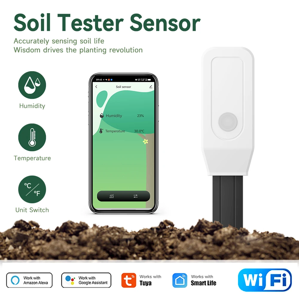 Tuya-probador de suelo inteligente con Wifi, medidor de temperatura, Sensor de humedad, Monitor de plantas, Detector de humedad de jardinería, funciona con Smart Life