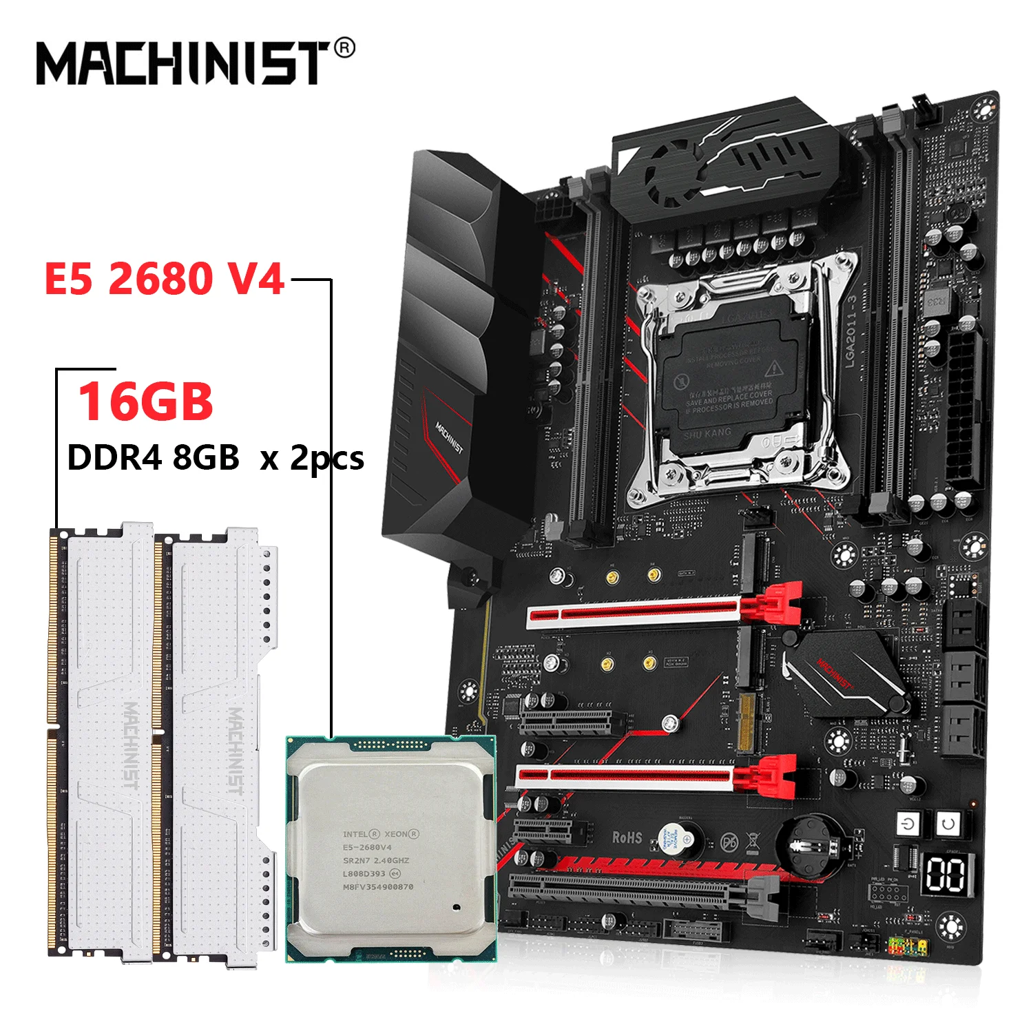 MACHINIST X99 placa base Xeon E5 2680 V4 LGA 2011-3CPU Combo DDR4 16GB RAM Kit Set MR9A PRO MAX cuatro canales USB3.0