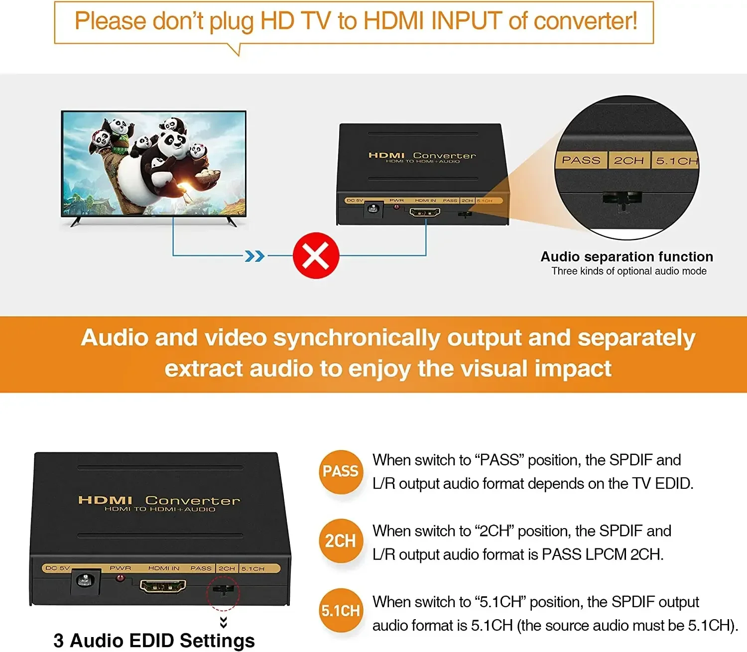 Convertidor Extractor de Audio Compatible con HDMI HD + Audio (SPDIF + RCA L/R estéreo) para Fire Stick Xbox PS5 compatible con 3D HDCP2.2 18Gpbs - imagen 3
