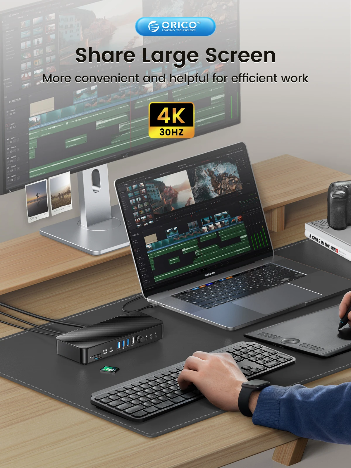 ORICO-estación de acoplamiento steam deck 19 en 1 para escritorio, concentrador tipo C a 4K, HDMI-Com, VGA, 3,5mm, Audio, RJ45, PD, USB 3,0, con ajuste de volumen - imagen 5