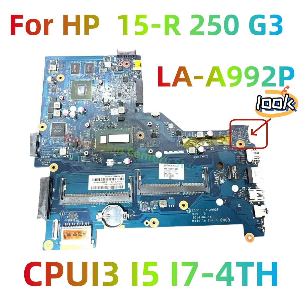 Placa base LA-A992P adecuada para portátil HP Pavilion 15-R 250 G3 con CPU I3 I5 I7-4TH Gen + GPU 100% probado completamente en funcionamiento