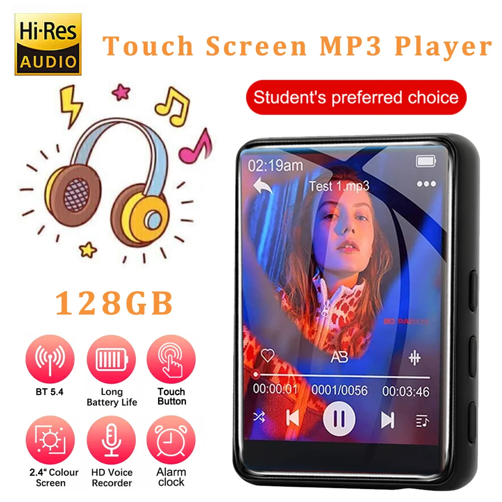 Nuevo reproductor MP3 con pantalla táctil de 2,4 pulgadas, Bluetooth 5,4, reproductor de música HiFi, altavoz incorporado, Walkman MP3 de 128GB, compatible con grabación de libros electrónicos - imagen 2