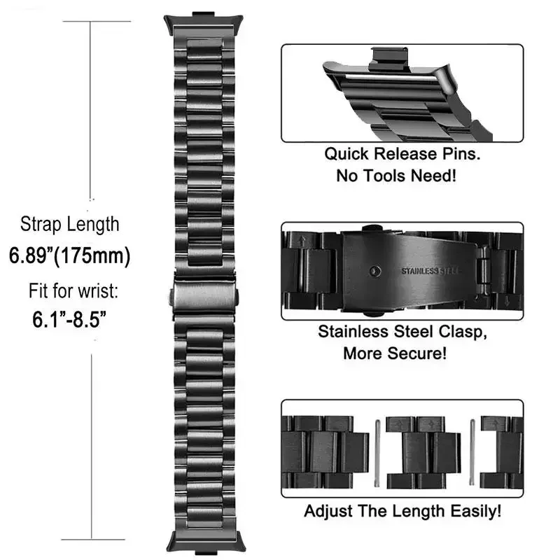 Correa de reloj para Mi Band 9Pro, Correa Mi Band 8 Pro, Correa de eslabones de acero inoxidable para Redmi Watch 4 5, pulsera de Metal - imagen 5