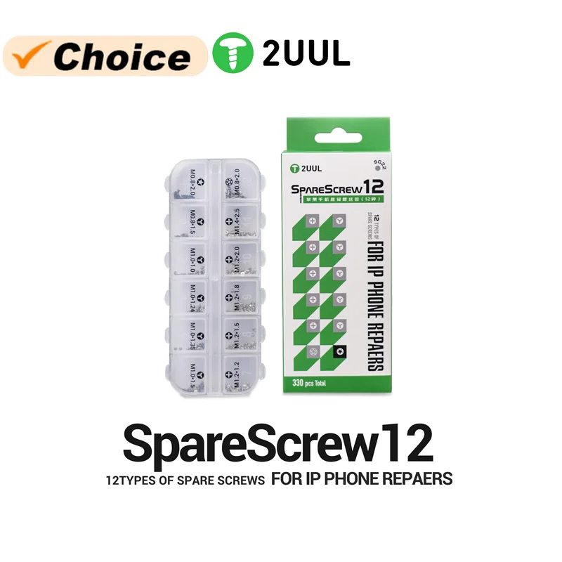 2UUL SC22 330 Uds tornillos de repuesto de reparación IP con 12 tipos de juego mantenimiento de teléfono móvil caja de zonización de extracción rápida de tornillos