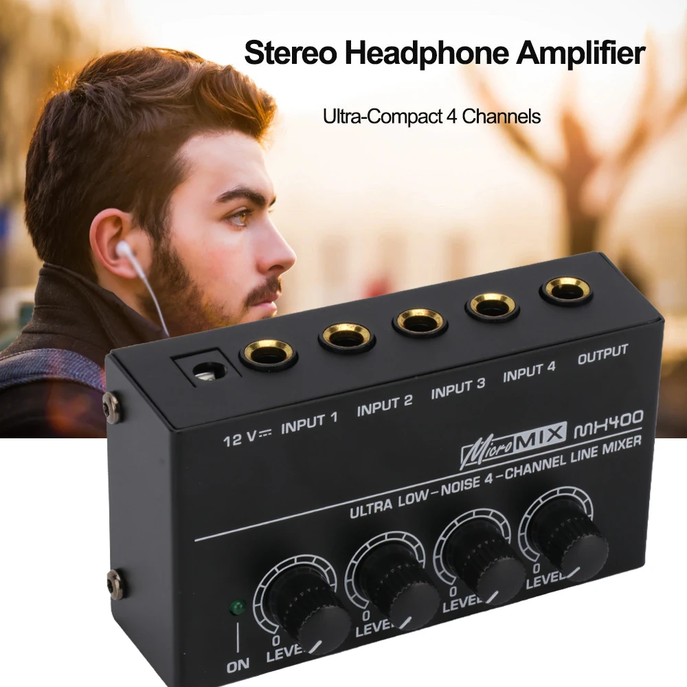 Mini mezclador de Audio HX400, amplificador de auriculares de 4 canales, amplificador de Audio estéreo ultracompacto, amplificador de auriculares con adaptador de corriente - imagen 2