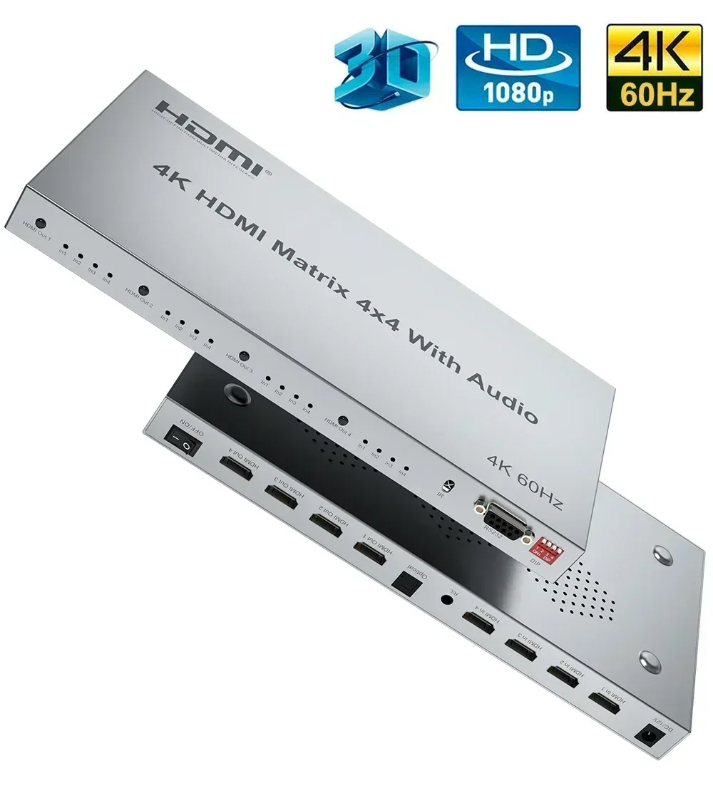 Conmutador de matriz HDMI 4K @ 60Hz 4x4 con Extractor de Audio 4 en 4 salidas HDMI 2,0 conmutador de matriz divisor distribuidor de vídeo HDR HDCP2.2 - imagen 2
