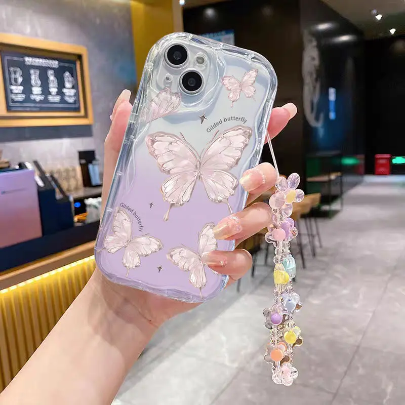 Funda con cadena de flor y mariposa gradiente para Xiaomi POCO X5 X3 X6 Pro C65 X4 NFC GT F3 F4 M3 M4 M6 F6 Pro 12 11 Lite 5G NE 12T 14 - imagen 2