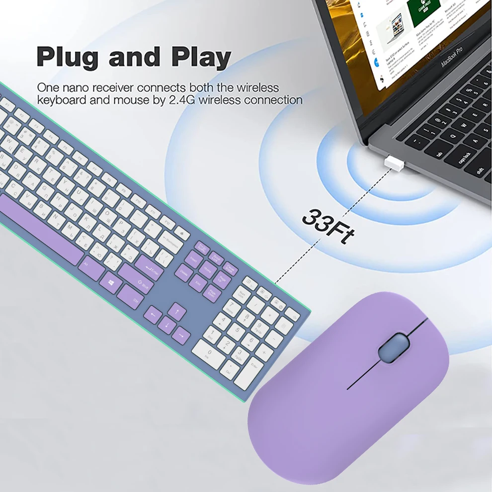 Teclado y ratón inalámbricos, Combo de teclado y ratón de tamaño completo de 2,4 GHz con teclado numérico para ordenador, PC, escritorio y portátil - imagen 3