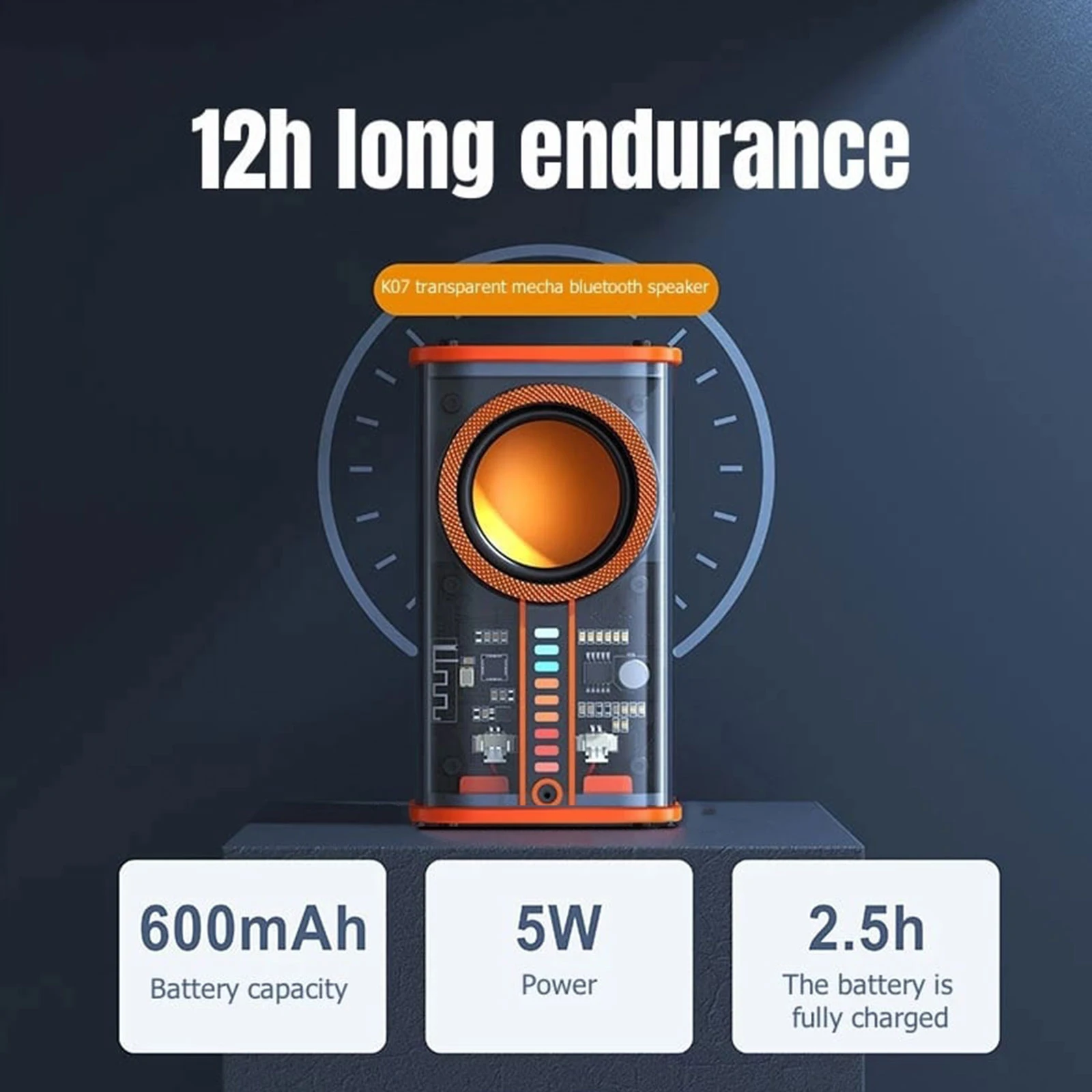 Altavoces de música K07 Mecha, altavoz inalámbrico TWS transparente, Bluetooth, sonido RGB, luz, ritmo, estéreo, para fiesta - imagen 4