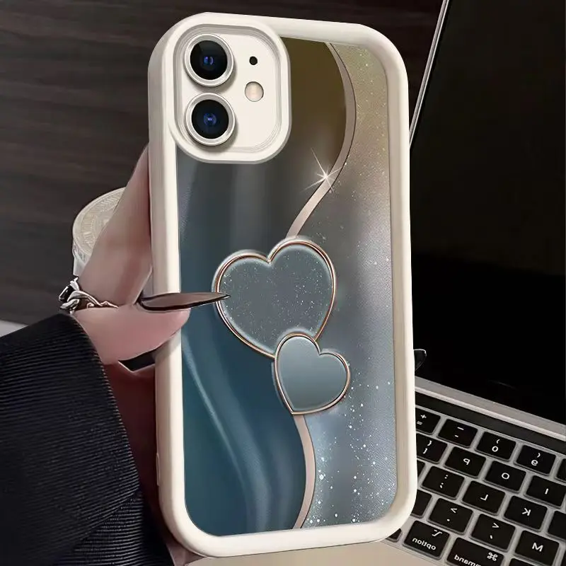 Funda de teléfono con patrón dorado en forma de corazón para iPhone 17 16 15 14 11 12 13 Pro Max Plus X XR XS Max 17 Air, funda trasera suave de silicona - imagen 3