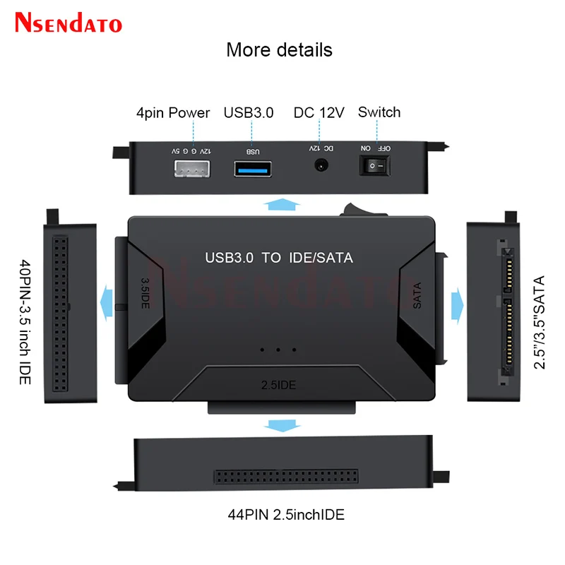 Adaptador Universal de disco duro 2,5 3,5, USB 3,0, transferencia de datos a SATA, IDE, Combo, convertidor externo para unidad óptica, HDD, SSD - imagen 2
