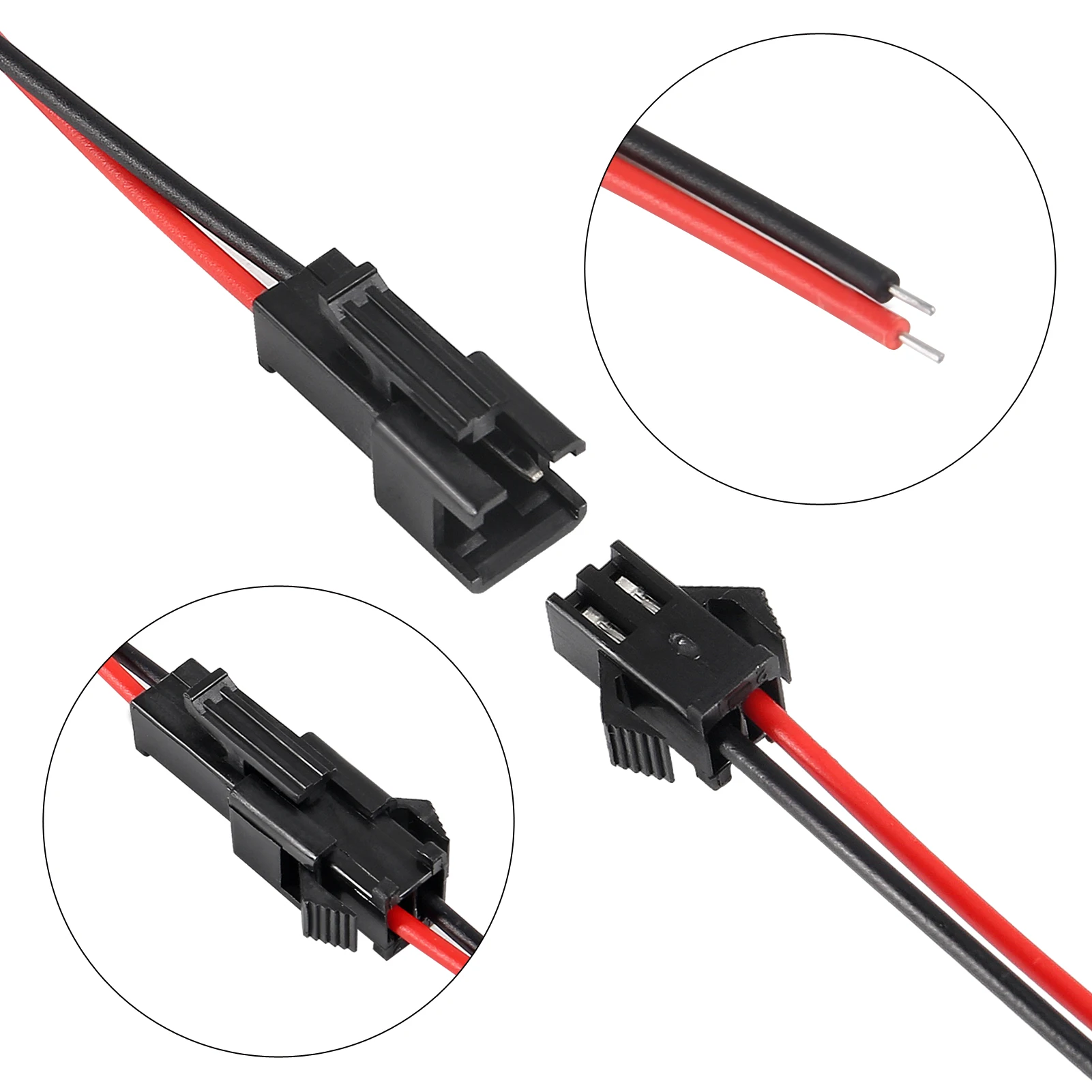 10 pares 15cm JST SM 2 pines enchufe macho a hembra conector de Cable 20AWG Cable conector de Terminal para luz LED - imagen 5