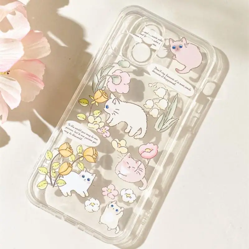 Funda de teléfono transparente con Gato adorable, carcasa coreana a prueba de golpes para IPhone 15, 11, 12, 13, 14 Pro Max, XR, X, XS, 7, 8Plus, SE - imagen 4