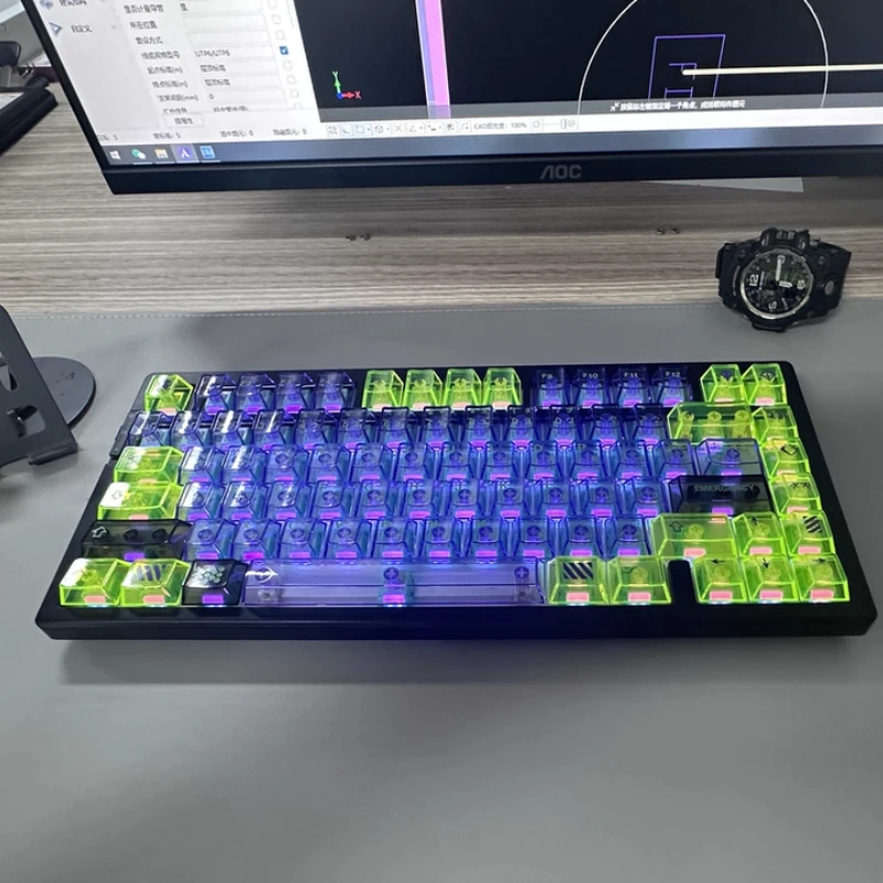 Juego de teclas EVA-01 totalmente transparente para PC, 171 teclas, alta transparencia y resistentes al desgaste, teclas originales de altura de fábrica