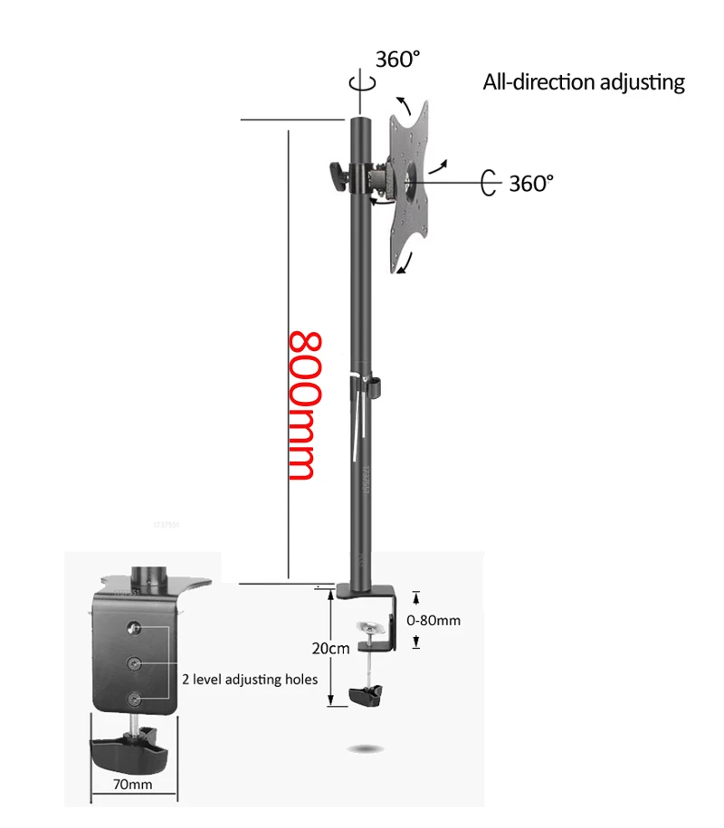 Soporte de escritorio de DL-T600-180 de 800mm, soporte de Monitor de acero de 360 grados con movimiento completo, base de abrazadera de 10 "-32", brazo de montaje para Monitor, carga de 20kg - imagen 2