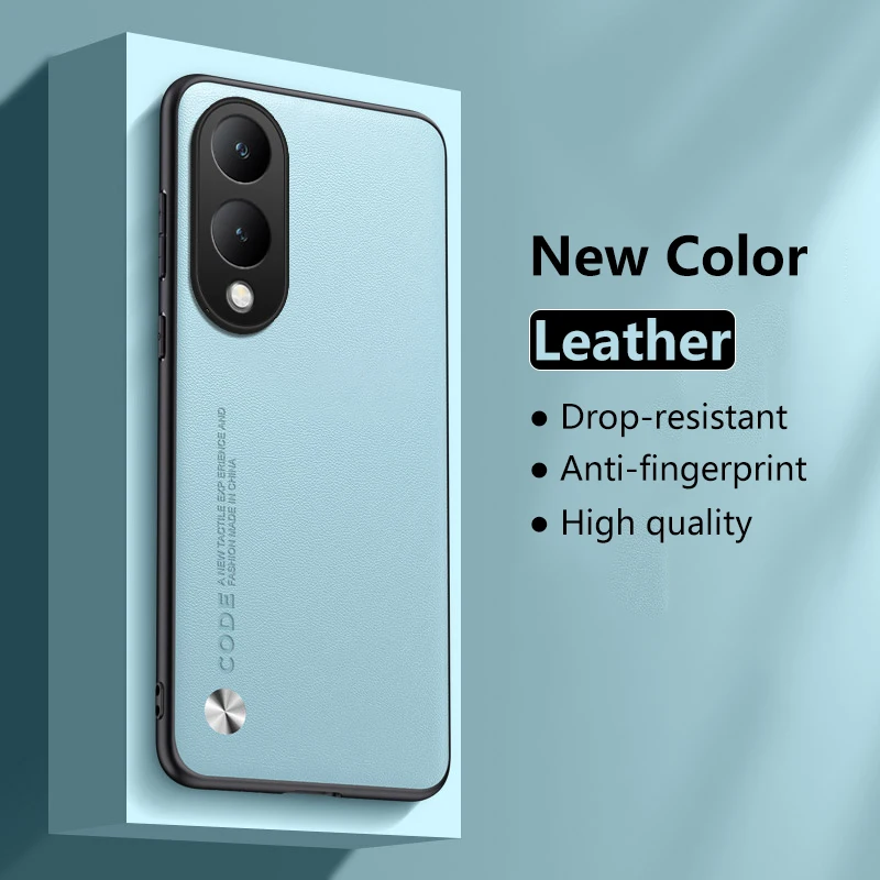 Funda de teléfono para vivo Y17s, carcasa de cuero de lujo, fibra de carbono, esmerilada, ultrafina, bordes de silicona suave, dura, a prueba de golpes, Linda cubierta vivoY17s - imagen 2