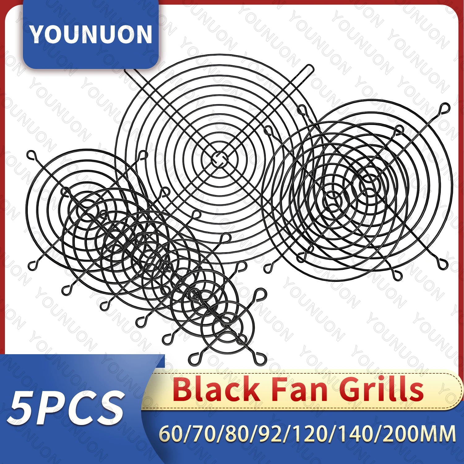5 uds 60mm 80mm 90mm 92mm 120mm 140mm malla metálica negra protector de dedo red protectora ventilador parrilla caja de la computadora ventilador parrilla