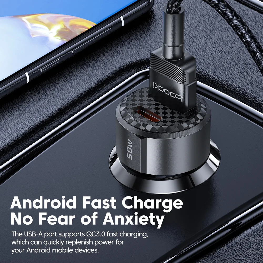 toocki USB Car Charger Fast Charging 50W PD Type C Quick Charge USB C Car Phone Charger 12v 24v For iPhone 1413 12 Xiaomi 13 12 - imagen 2