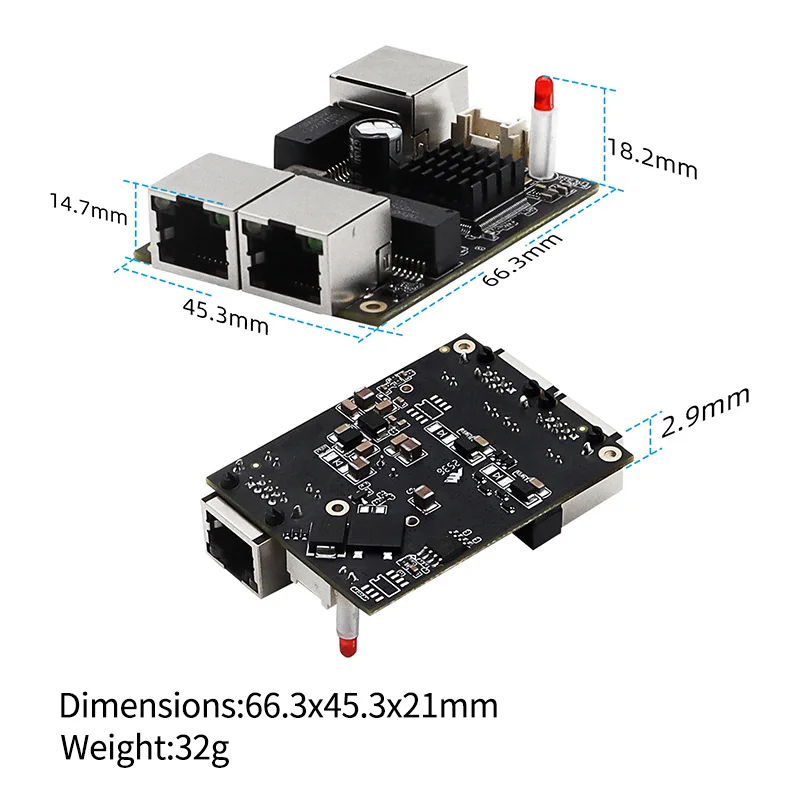 -40~85 ℃   Módulo de interruptor Gigabit de puerto RJ45 completo Industrial de 3 puertos, gestión de luz, interruptor VLAN, placa base PCBA - imagen 2