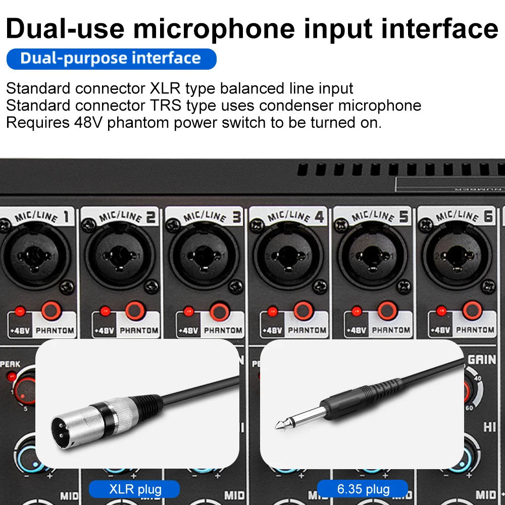 Mezclador de consola USB profesional con 99 efectos de reverberación integrados, mezclador de Audio profesional Digital de 6 canales - imagen 5