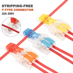 Conector de cableado libre de pelado tipo T, 5/10/25 Uds., con orificio de fijación, conectores de cable de palanca, caja de conexiones de empalme de rama rápida de 32A