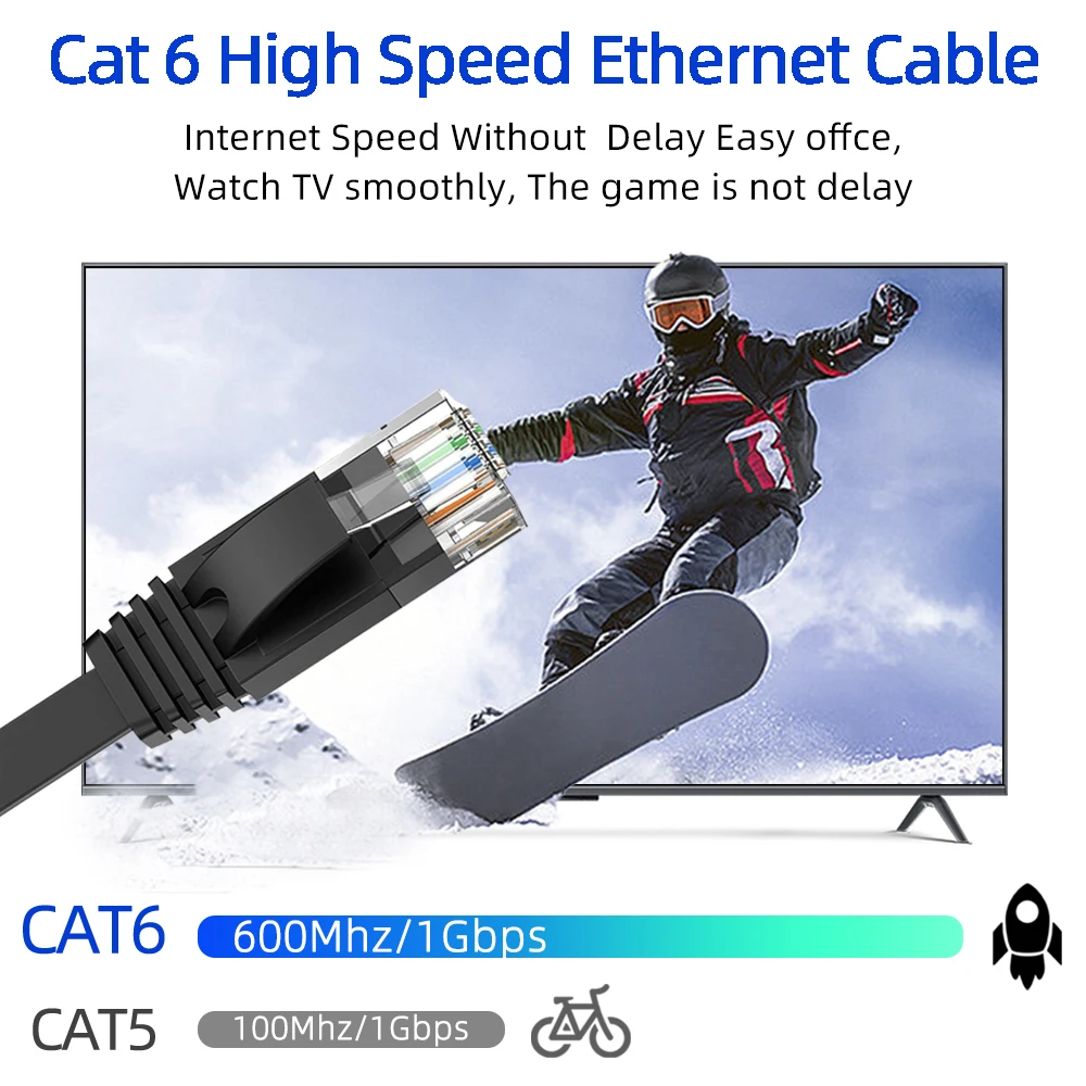 Cable Ethernet Cat 6, 5M, 10M, 15M, 20M, 30M, Cable de red plano largo de alta velocidad, conectores Rj45 para enrutador, módem, Cable Ethernet Cat 6 - imagen 4