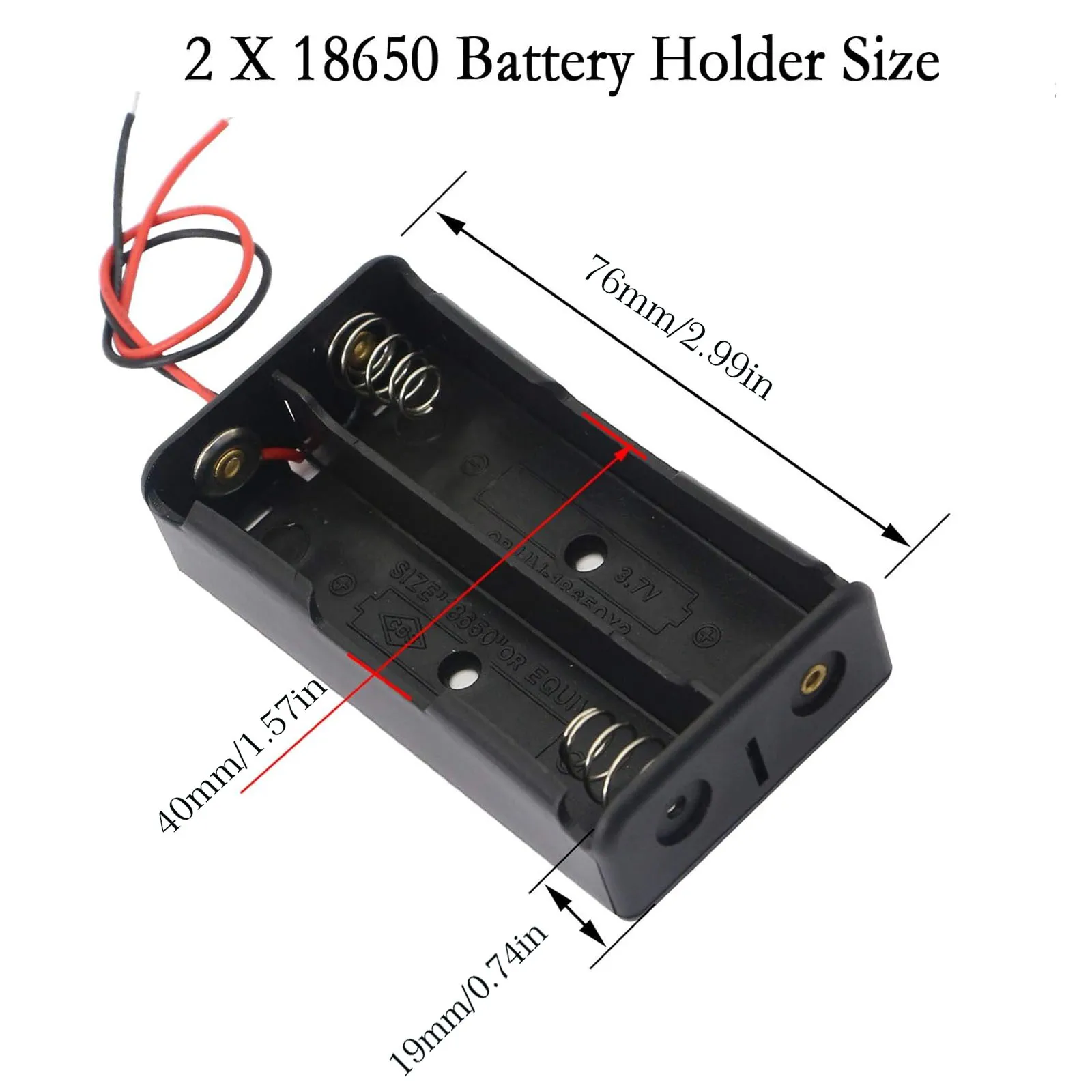 Caja de almacenamiento de batería 18650, 2 uds., 2 ranuras x 3,7 V para contenedor de caja de soporte de baterías 2x18650 con interruptor de encendido/apagado - imagen 2