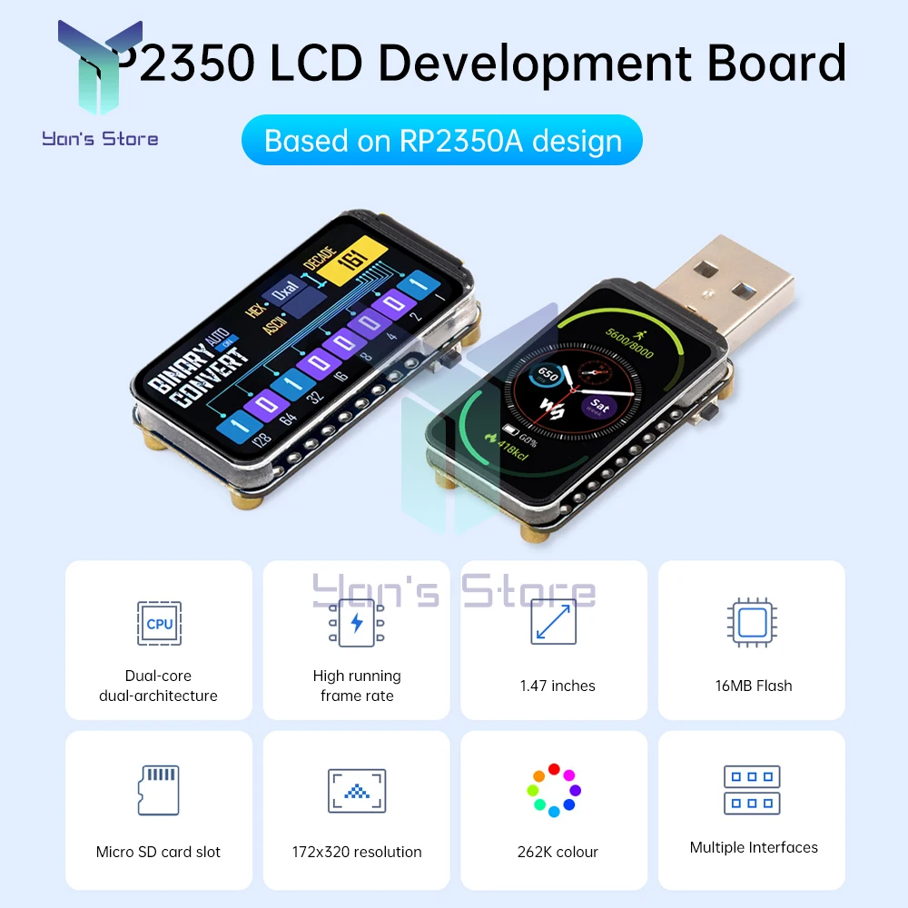 RP2350 Pantalla LCD de 1,47 pulgadas Pantalla de placa de desarrollo Color RGB Soporte ARM Cortex-M33 y interfaz de RISC-V tipo A tipo C - imagen 3