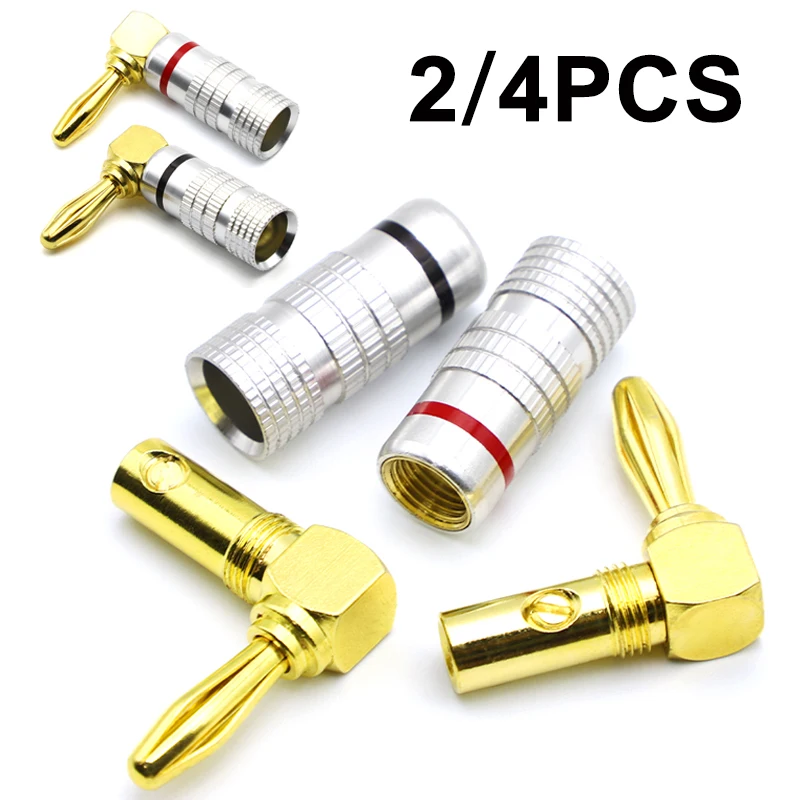 2/4 Uds conector Banana ángulo recto 90 grados 4mm adaptador de altavoz de vídeo chapado en oro conector de Audio conectores Banana