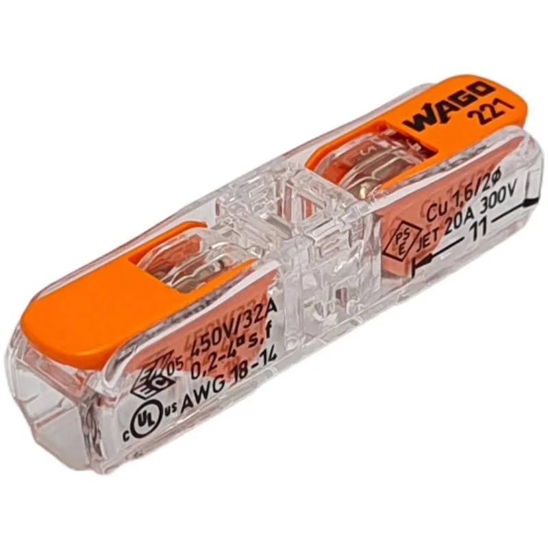 30 Uds Conectores compactos de empalme LED originales, conector Conductor 221 Real, 450V32A 18-14AWG, 2411-100%
