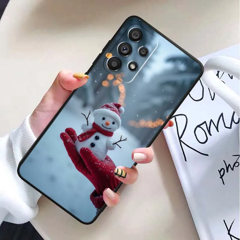 Patrón de muñeco de nieve de invierno para Samsung Galaxy A11 A12 A13 A14 A15 A16 A20E A20S A21 A21S A22 A23 funda de teléfono negra - imagen 3