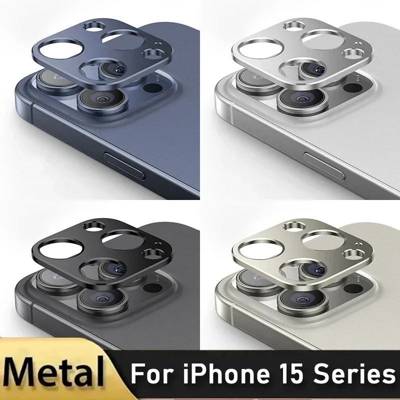 Para IPhone 15 Series lente de cámara de Metal Flim cubierta protectora completa para IPhone 15 16Pro Max 15 Plus Mini funda Protector de lente trasera - imagen 2